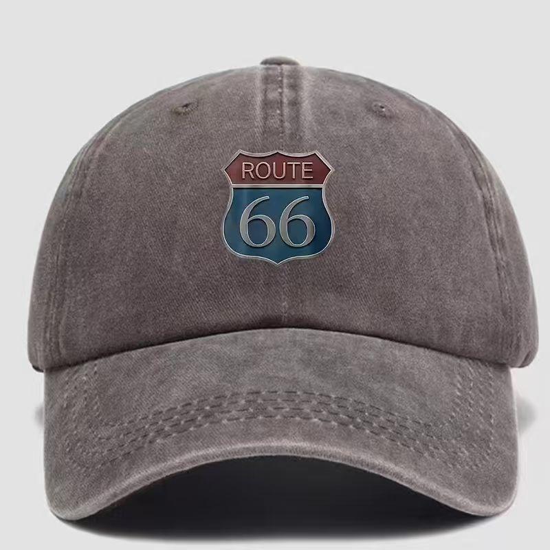 Кепка с принтом Route 66 для активного отдыха и спорта - Дышащая и быстросохнущая - Классическая стираная винтажная кепка