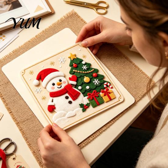 Easy Felt Crafting Box DIY Christmas Magic Sticker Art Kit for Kids, 3D Layered Santa & Tree Indoor Outdoor Decor Craft Set, No Mess Peel Stick