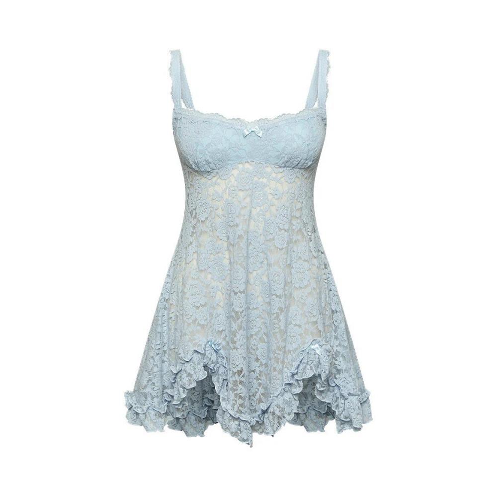 Женские сексуальные модные универсальные кружевные бюстье с бретельками через шею, прозрачные однотонные короткие платья с неровным подолом