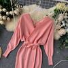 Stylish New Autumn Winter Bag Hip Sweater Dress Female Chic V-neck Bandage Dresses Sexy Women