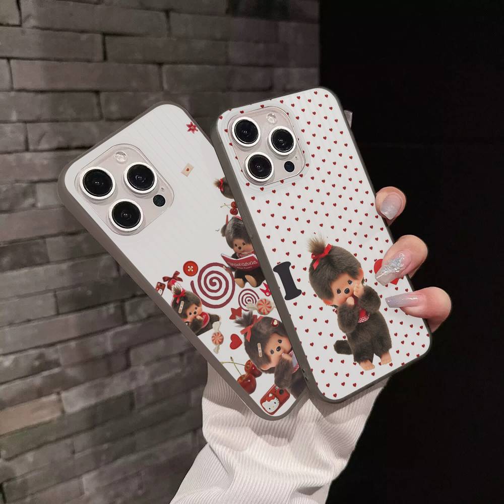 Cute M-monchhichis-s For IPhone 17 16 15 11 12 13 14 Pro Max Plus Pro Corrugated Translucent Back Phone Cover