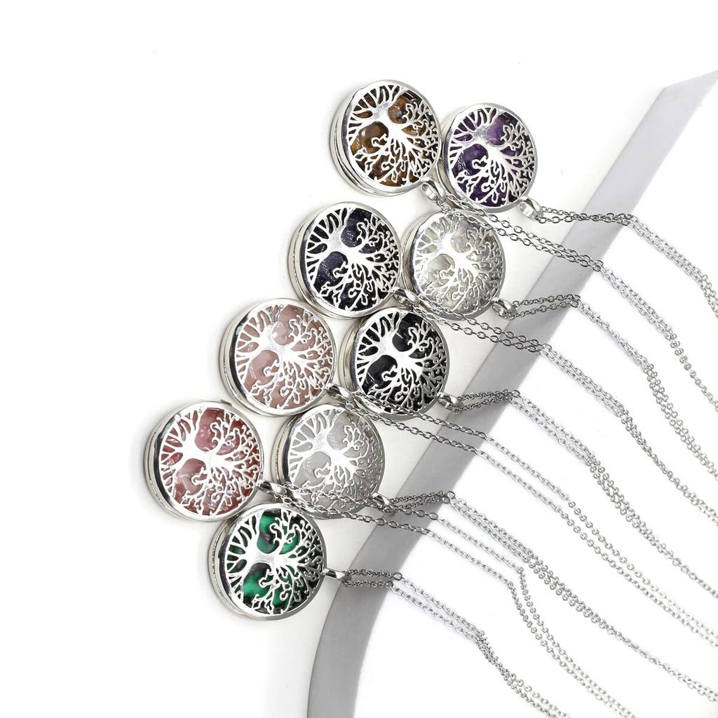 Ожерелье «Древо жизни» из натурального камня, бирюза/агаты, полая открытая подвеска для женщин и девочек, подарок на день рождения, длина цепочки 60 см