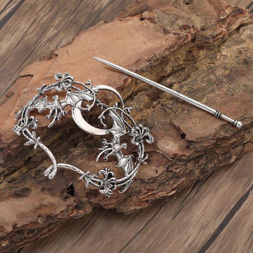 Ретро заколка для волос «Лунный цветок и летучая мышь-вампир» - Аксессуар для вечеринки в викингском норвежском стиле