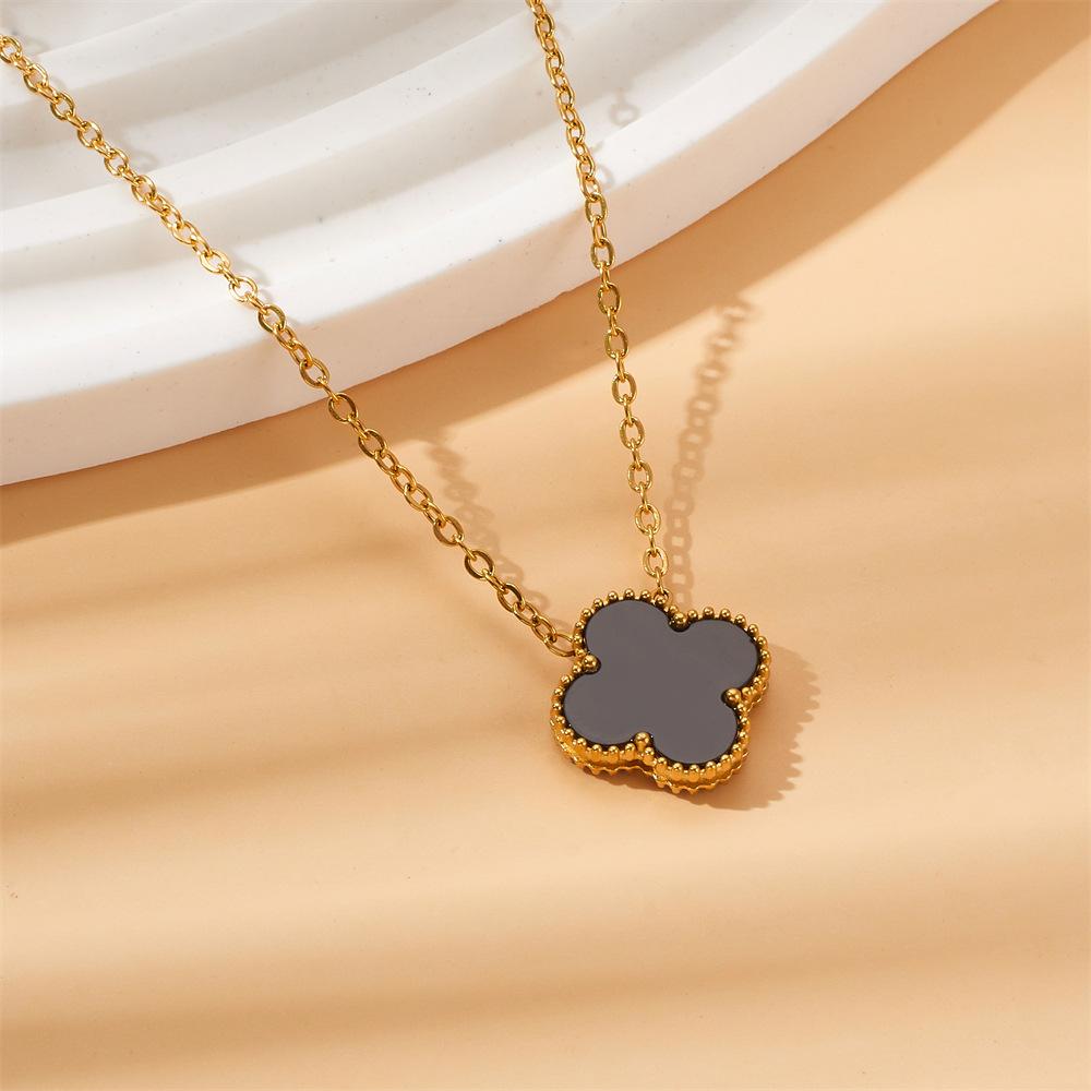 Ожерелье из титановой стали с четырехлистным клевером, двухстороннее ношение, инкрустированное бриллиантами, ожерелье «Счастливая трава», летнее невыцветающее женское ожерелье