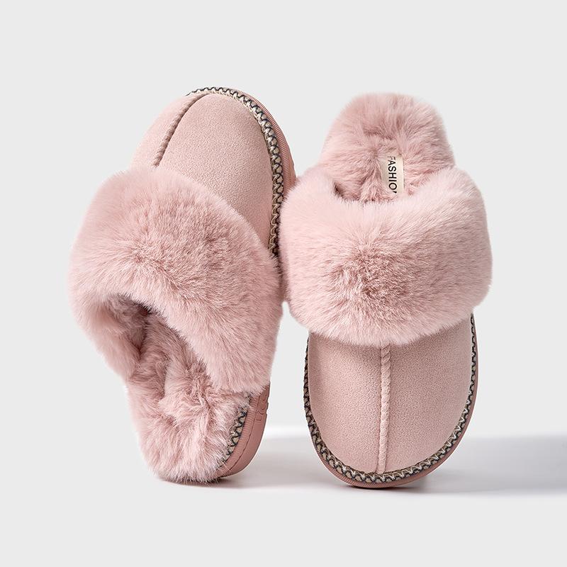 Winter Faux Suede Furry Slippers for Women 2024 New Non Slip Fluffy Faux Fur Slippers Indoor Thick Sole Plush Home Shoes Female