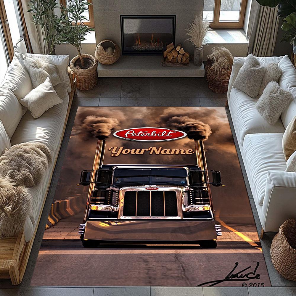 Peterbilt Heavy Trucks Customizable Name Carpet Design for Dining Room Bedrooms Hallway Game Room Anti-slip Rug Anime Office Decor Spiritual Gift