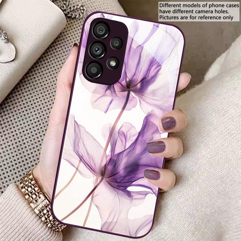 Фиолетовый Цветок Лилии Для Samsung Galaxy S23 Ultra 24 Plus S20 21 FE S25 Ultra A70 A72 73 51 52 53 Закаленное Стекло Чехол Для Телефона