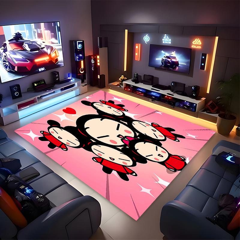 1pc Pucca3 Print Area Rug - Soft, Washable Non-Slip Indoor Mat for Office Chairs, Living Room, Home Office Decorative Rug