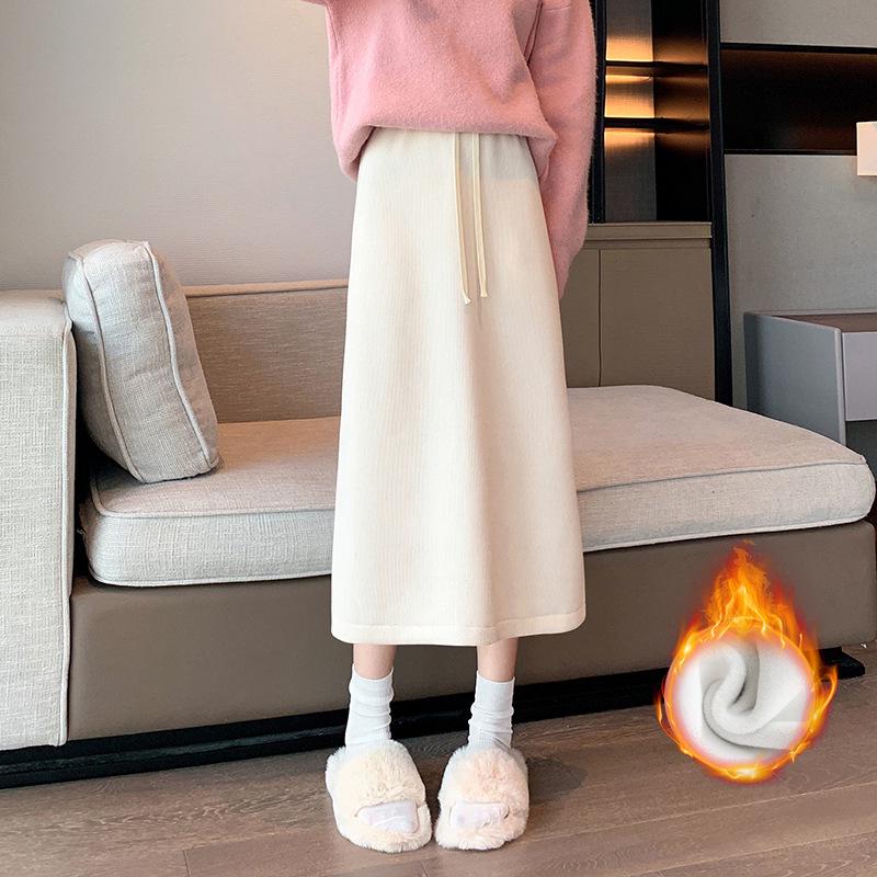 Maillard High Waist Wool Skirt for Women - Plus Size Autumn/Winter Slimming, High-End Design, Long Slit.