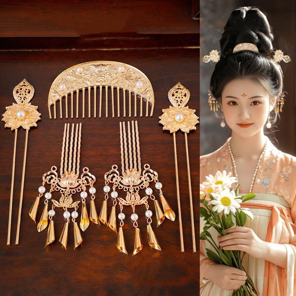 1 Set Chinese Style Tang Dynasty Hairpin Pearl Flower Hair Comb  Cheongsam Accessories