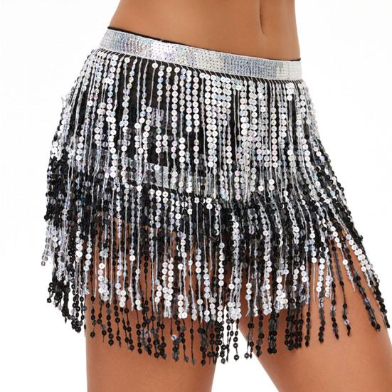 Belly Dance Skirt Layer Tassel Hip Scarf with Sequins Bohemian