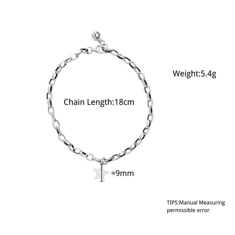 Sterling Silver Color Retro Star Bead Charm Wrist Bracelet Gathering Jewelry Bangle Women Wedding Occasion Bridal Gathering Present Present