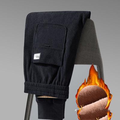 Осенне-зимние мужские утепленные вельветовые брюки, молодежные свободные больших размеров, однотонные, слегка эластичные, повседневные