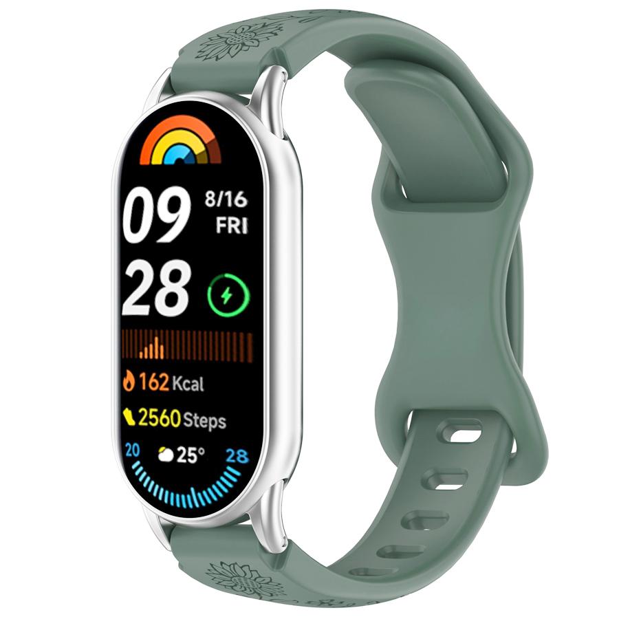 Силиконовый браслет с 3D гравировкой в виде цветка для умных часов Xiaomi Band 8 9 10, дышащий ремешок для Xiaomi Band 8 9 10