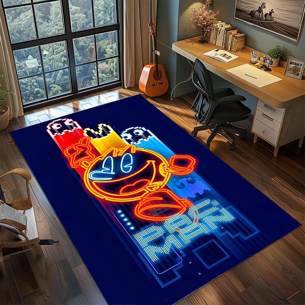Vintage Arcade Pac-Man Board Game Pattern Rug Carpet Large Area Rug Non Slip Washable Floor Mat Gamer Room Bedroom Home Decor