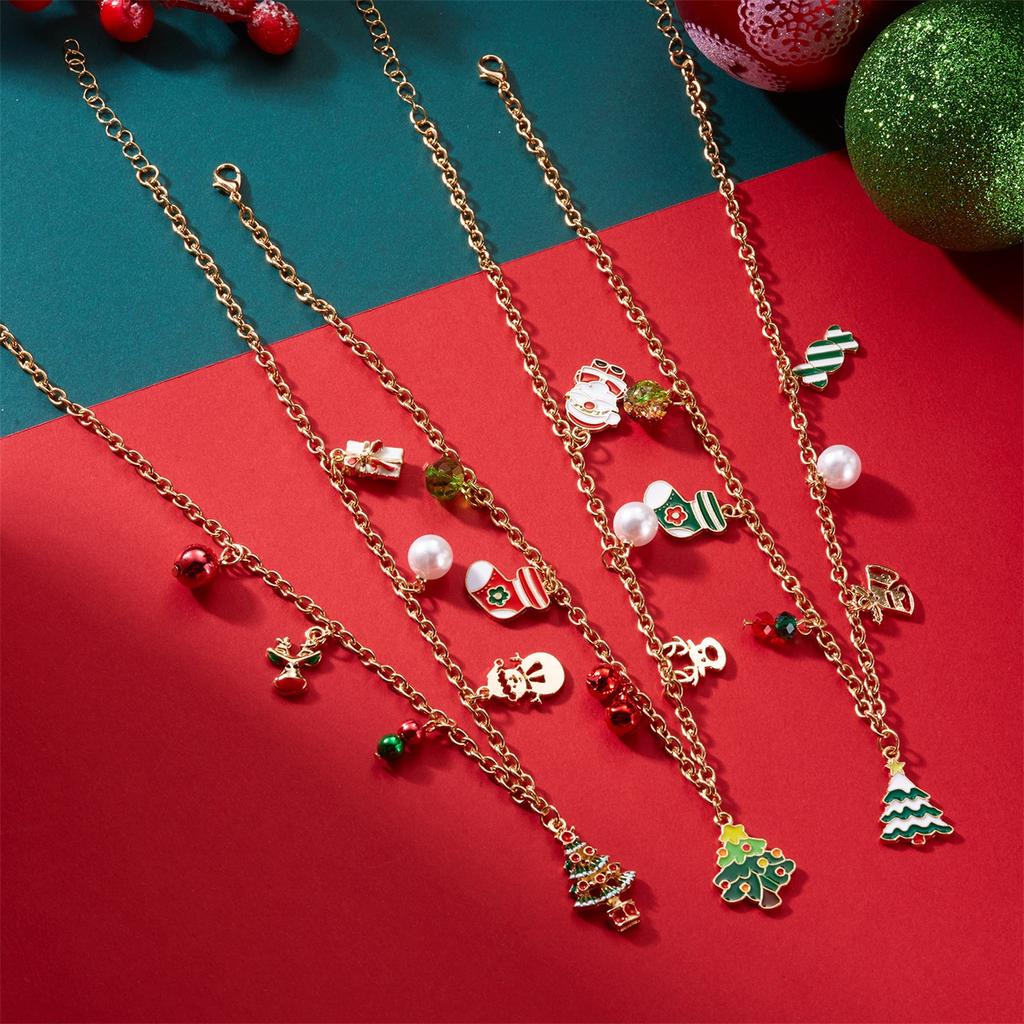Christmas Themed Necklace, Stylish Cartoon Christmas Tree, Old Man, Candy Multi Pendant Christmas Necklace