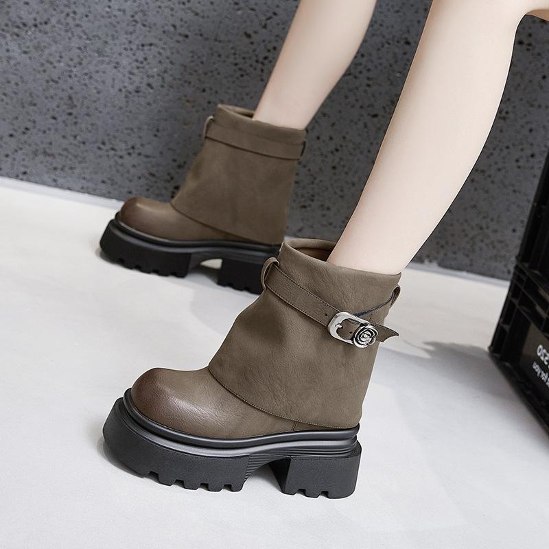Ботинки Мартин на толстой подошве женские 2025 новые осенне-зимние ботинки-трубы до середины голени с внутренней высотой, увеличивающей рост, ботинки-рукава, короткие ботинки на платформе, wo