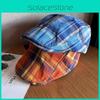 Клетчатый Берет Контрастного Цвета Летний Дышащий из Смесового Хлопка Модный Женский