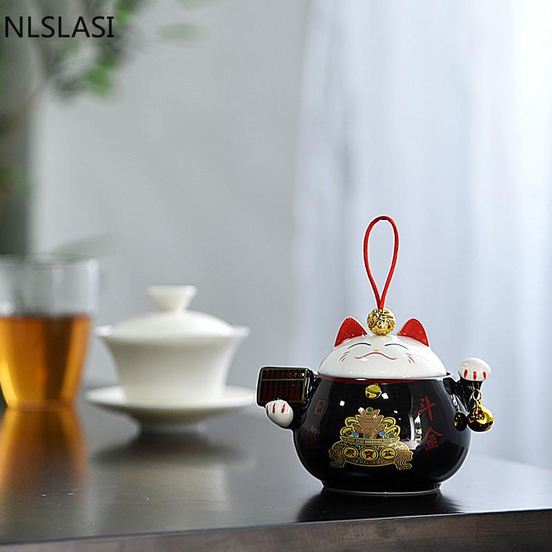 Керамическая чайная банка Lucky Cat, чайный сервиз, чайный сервиз, банка для чая пуэр, портативная мини-чайная банка с уплотнением, аксессуары для домашнего чайного сервиза NLSLASI