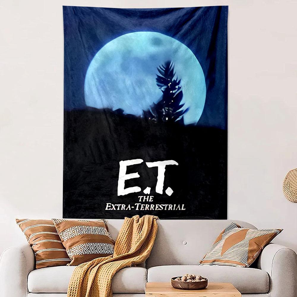E.T. The Extra Terrestrial Movie Poster Tapestry Wall Hanging, Spielberg Sci-Fi Film Art, Retro Wall Decor for Bedroom Living Room Dorm