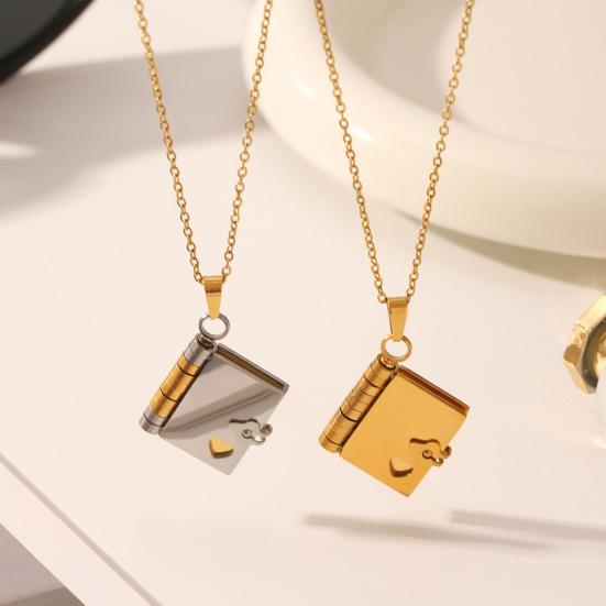 Ожерелье-книга из титановой стали, открывающееся, мини-подвеска-книга, ожерелье с подвеской в виде книги любви, ювелирный подарок для нее