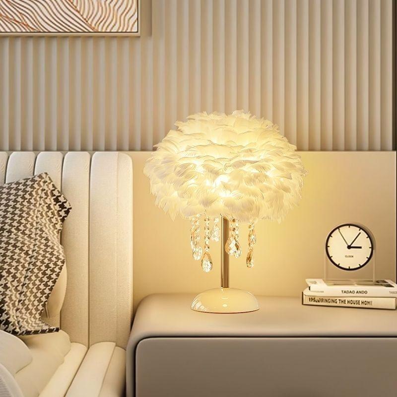 Elegant Eye-Care Feather Remote Table Lamp - Perfect for Live Room Decor, Living Room Ambiance, and Bedroom Bedside Lighting.