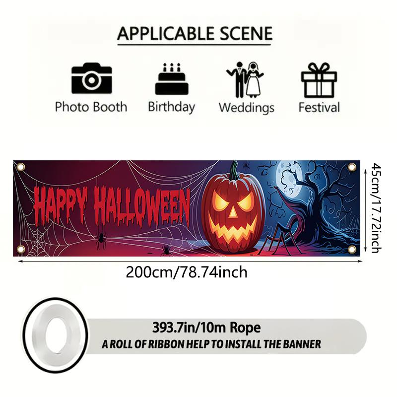 Happy Halloween Jack-o-Lantern & Haunted House Outdoor Banner 17x78in, Creepy Yard Sign for Garden Fence