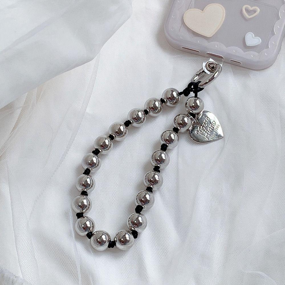 Fashion Phone Wrist Strap Love Heart Beaded Pendant Lanyard Phone Chain Phone Lanyard