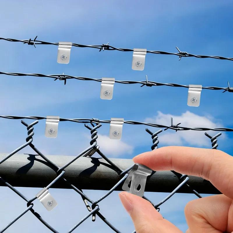 R-type Livestock Cable Clamps Stainless Steel Fence Wire Clamp Garden Fence Mounting Metal Clips Fixing Fastener with Screws