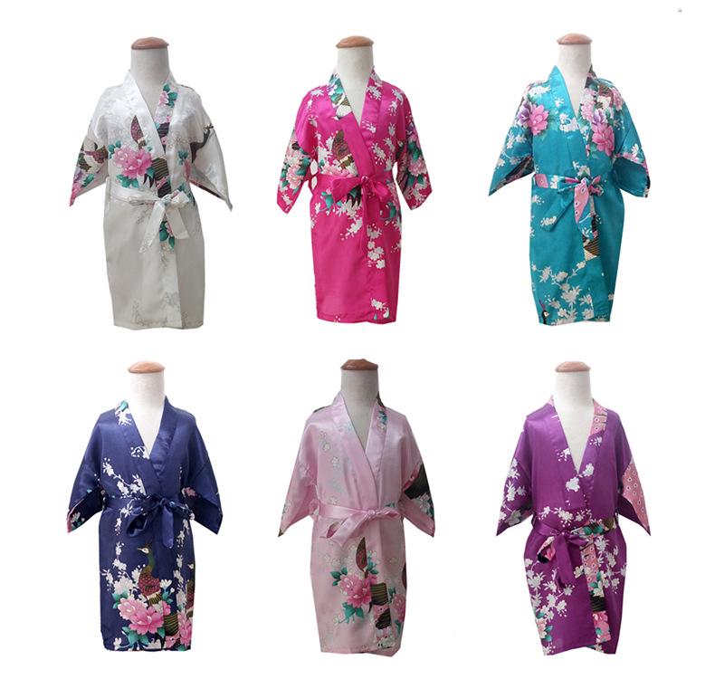 Летняя ночная рубашка для девочек с принтом павлина и пиона, шелковая на ощупь, халат