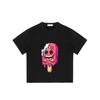 Cotton T Shirt Black Melting Ice Cream Cartoon Print for Casual Wear