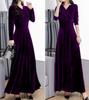 ZHONGJUE Long Sleeve Maxi Formal Performance Dance Plus Size Dress, V-Neck, High-Waisted, Flared, A-Line, Slimming, Dress, Dress, Dress, (Purple, 6)