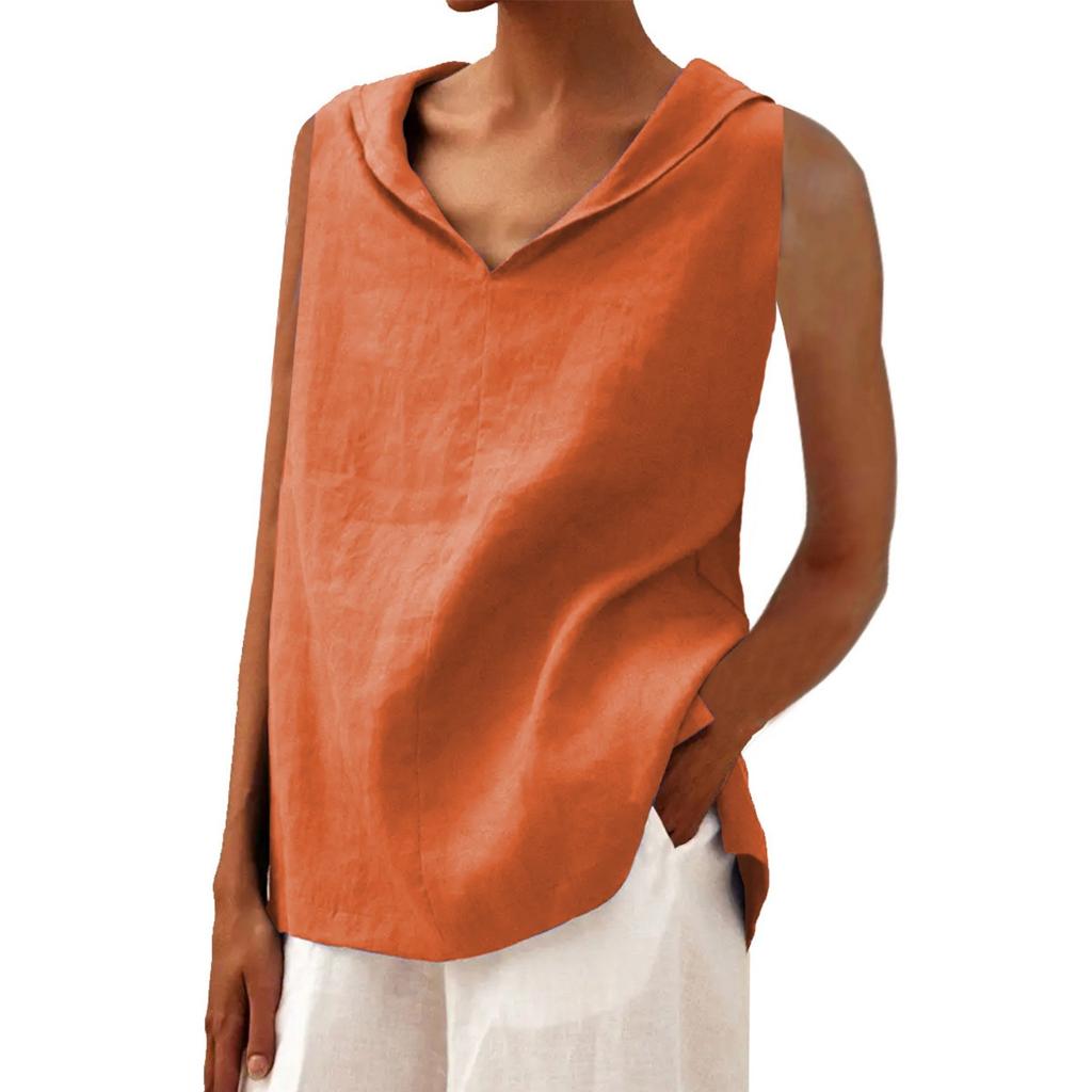 Женский однотонный жилет из хлопка и льна с V-образным вырезом и свободными лацканами без рукавов