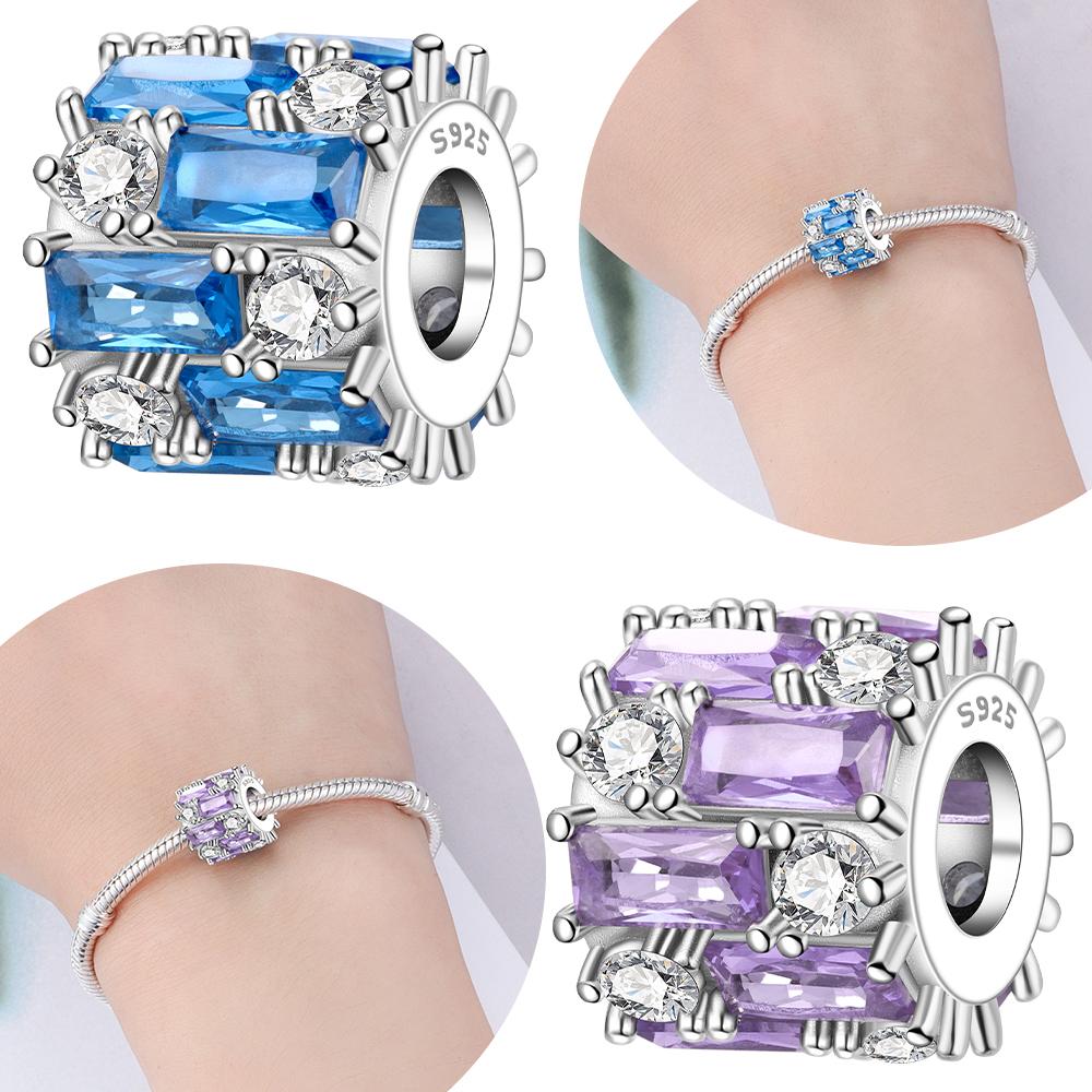 Charms 925 Silver Blue Zircon White Purple Cross Zircon Beads Fit Bracelet Women Jewelry Diy Making Fine Gift