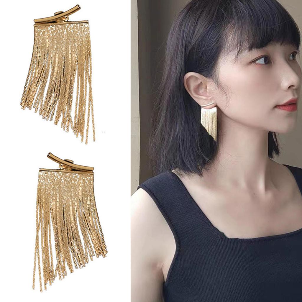 Stylish Metal Dangle Earrings Unique Bling Long Tassels Ear Rings Eye Catching Fringe Eardrops Accessories for Women