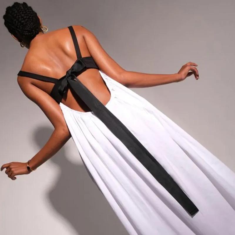 Пляжное праздничное платье без спинки без рукавов, длинное платье без рукавов, женское уличное бандажное летнее платье с панелями