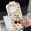 Милый чехол с принтом вишневых цветов, противоударный матовый чехол для iPhone 16 Pro Max 15 14 Pro 13 12 11, кожаная текстура TPU, тонкий мягкий чехол для телефона