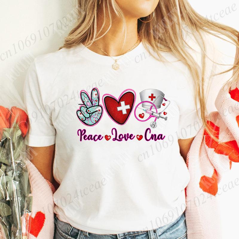 New Women T Shirt Pullover Oversize Valentines Day Love Nurse Print T-Shirt Casual Short Sleeve Women T-Shirt Nurse Tees Gifts