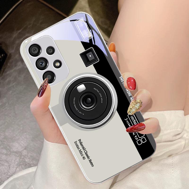 Закаленное Стекло Чехол Для Телефона Для Samsung Galaxy S10 4G S20 11E 30 S21 21Fe 22 Pro S23 Ultra 5G S8 S9 Ретро Камера Зеленый Розовый
