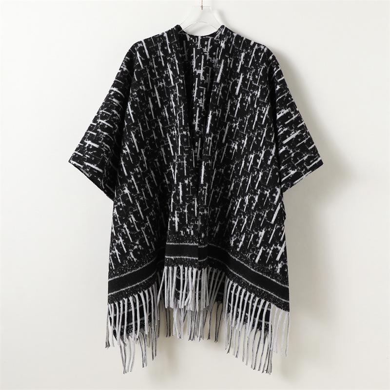 French Romantic Rose Autumn And Winter Men'S And Women'S Double-Sided Shawl With Imitation Cashmere High-End Warm Fringed Scarf Cape