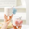 Bow Pearlescent Glaze Coffee Cup with Lid Girl Heart Mug High Value Water Cup Ceramic Cup Gift Creative Cup