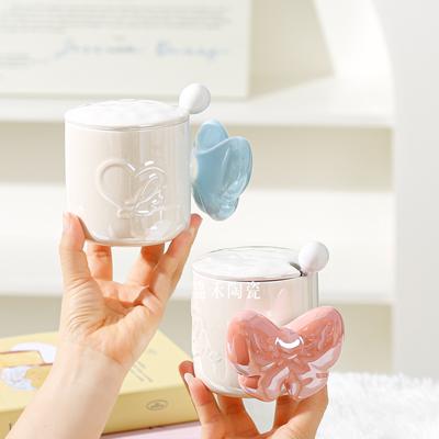 Кружка кофейная с крышкой, перламутровая глазурь, бантик, девчачья, высокая ценность, чашка для воды, керамическая чашка, подарок, креативная чашка