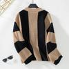 Plus Size Women's Fashion Knitwear Autumn and Winter Striped Clashing Colours Loose Flared Sleeve Sweater Knitted Cardigan