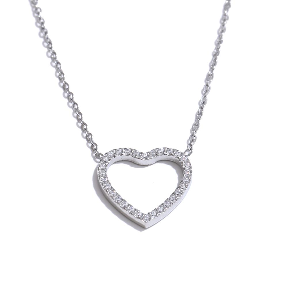 Yhpup 2025 Valentine's Day Gift Bling Cubic Zirconia Hollow Heat Love Necklace Pendant Women Stainless Steel Romantic Jewelry