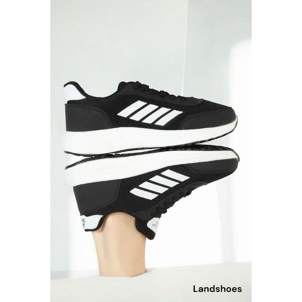 Бело-черные спортивные туфли унисекс в полоску на плоской подошве со шнуровкой