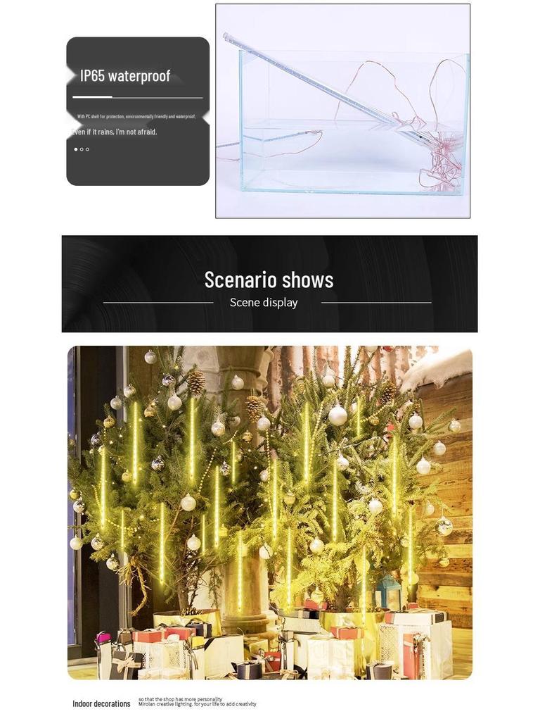 Разноцветные светодиодные солнечные гирлянды «Метеоритный дождь»: Мигающая, Переливающаяся, Водонепроницаемая Уличная Декорация