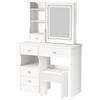 Vanity Desk with LED Lighted Mirror Bedroom Dressing Table Makeup Desk with Stool 5 Drawers Open Shelves Hidden Storage Space