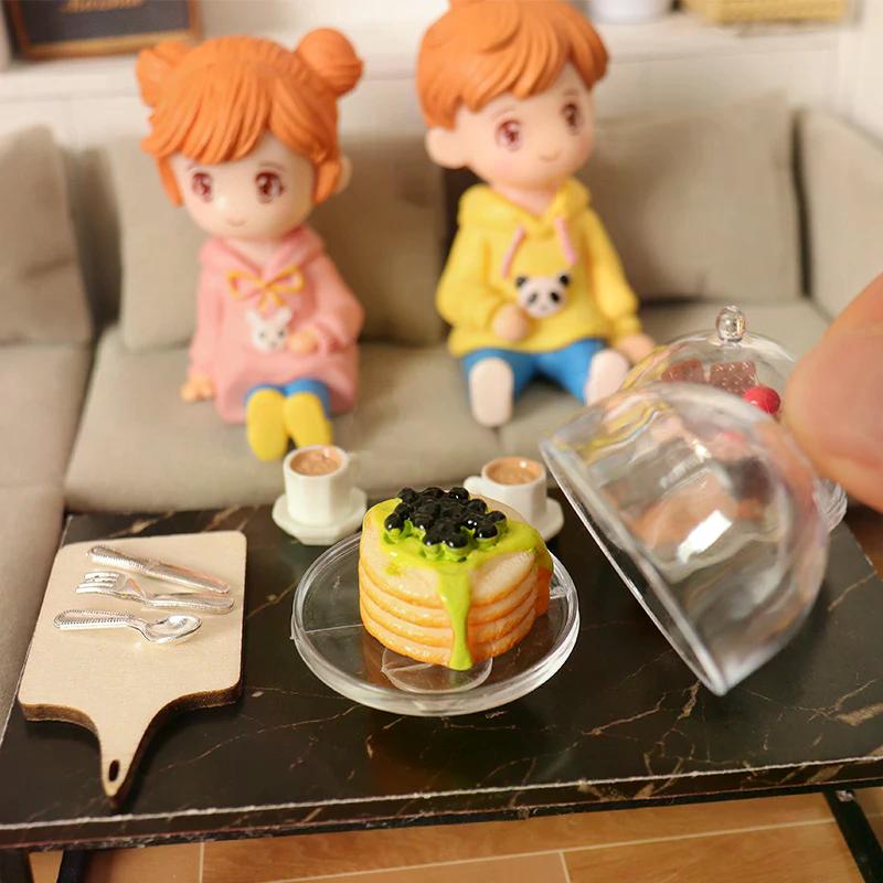 Kitchen Accessories for Dolls House, 1/12 Simulation Coffee Cake Dessert Tray Tableware Set.