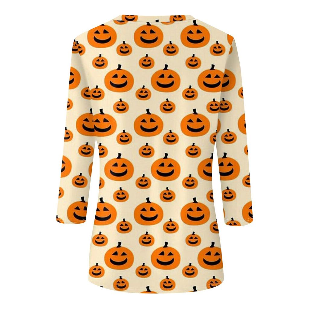 Женская модная повседневная свободная футболка с круглым вырезом и рукавами 3/4 на Хэллоуин, женский топ