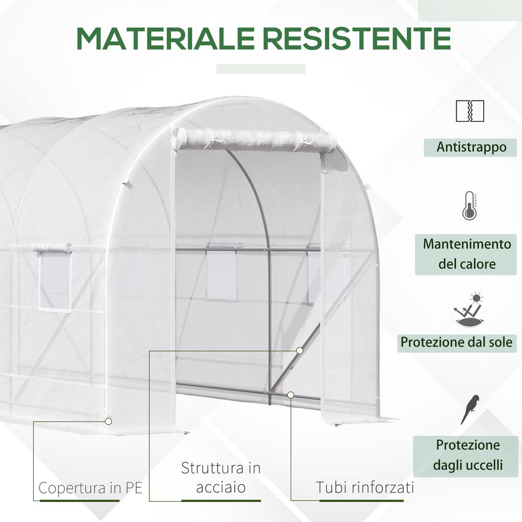 Tunnel Garden Greenhouse 5x2x2m With Steel Structure And White Polyethylene Cover